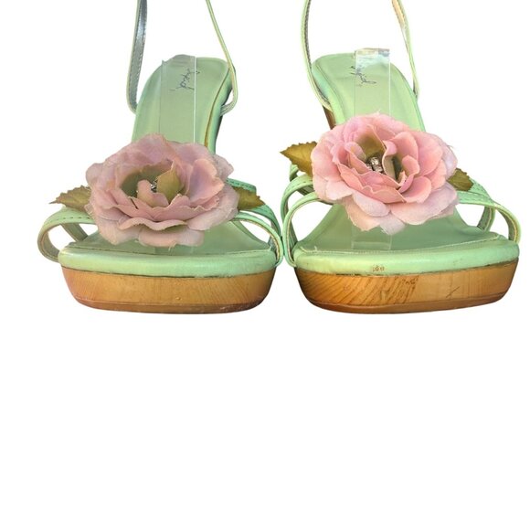 Qupid High Heel Sandals Womens 10 Mint Faux Leather Floral Open Toe - Picture 4 of 12